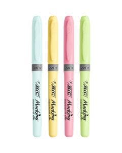 BIC Highlighter Grip Pastel Highlighter Pens Adjustable Chisel Tip - Assorted Colours, Pack of 4