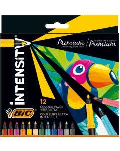 BIC Intensity Premium Lot de 12 feutres à colorier avec corps noir et manche en caoutchouc confortable - Couleurs assorties