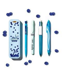BIC Summer Blue Box: Boli de Gel de Punta Media (0,7 mm), Portaminas, BIC 4 Colores (1,00 mm), marcador - Azul, Caja de 4
