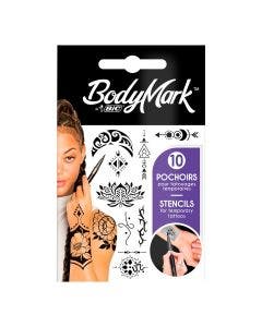 BodyMark by BIC - Stencil kit pour Stylos de Tatouage Temporaire - Pack de 10 Feuilles de Pochoirs