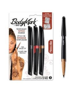 BodyMark by BIC Stylos de Tatouage Temporaire et Pochoirs - Henné - bliter de 3 stylos + 2 pochoirs