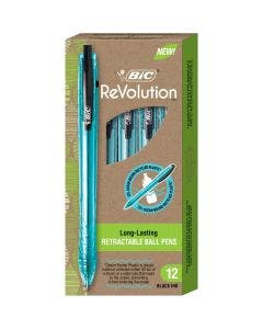 BIC ReVolution Ocean-Bound 73% Recycled Plastic Ball Pen, Medium Point (1.0 mm), 100% Recycled Packaging, Black, 12-Count
