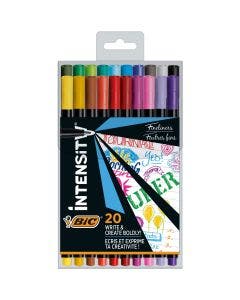 BIC Intensity Fine Writing Felt Pens Fine Point - Assorted Colours, Plastic Wallet of 20