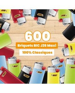 600 briquets BIC® J26 Maxi - couleurs assorties