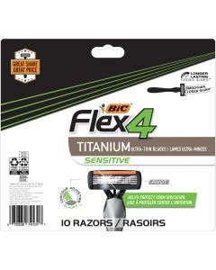 Flex 4 Titanium Sensitive: Ultra Thin Blades / Lames Ultra - Minces 
10 Razors 
Helps protect from irritation 