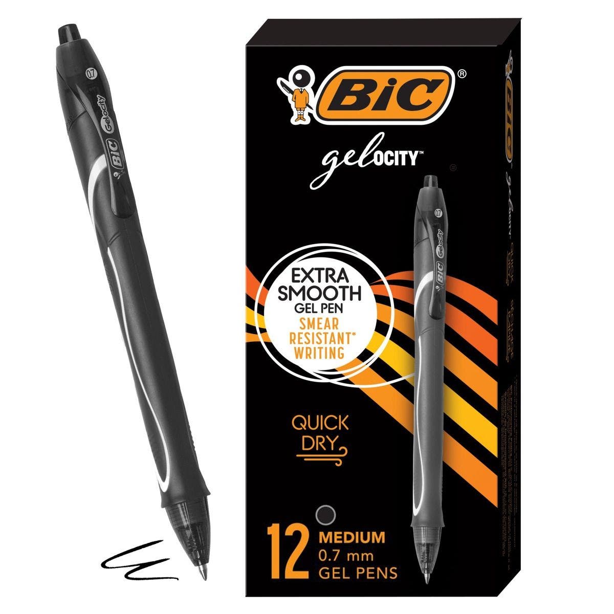 2-Count 0.7 mm Black Medium Point BIC RLCP21-Blk Gel-ocity Retractable Gel Pen 