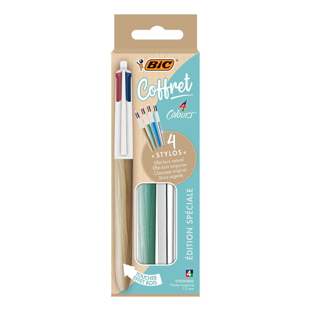 Bic 4 Colours Fun, stylo bille, 0,32 mm, 4 couleurs d'encre pastel, blister  de 2+1 gratuit