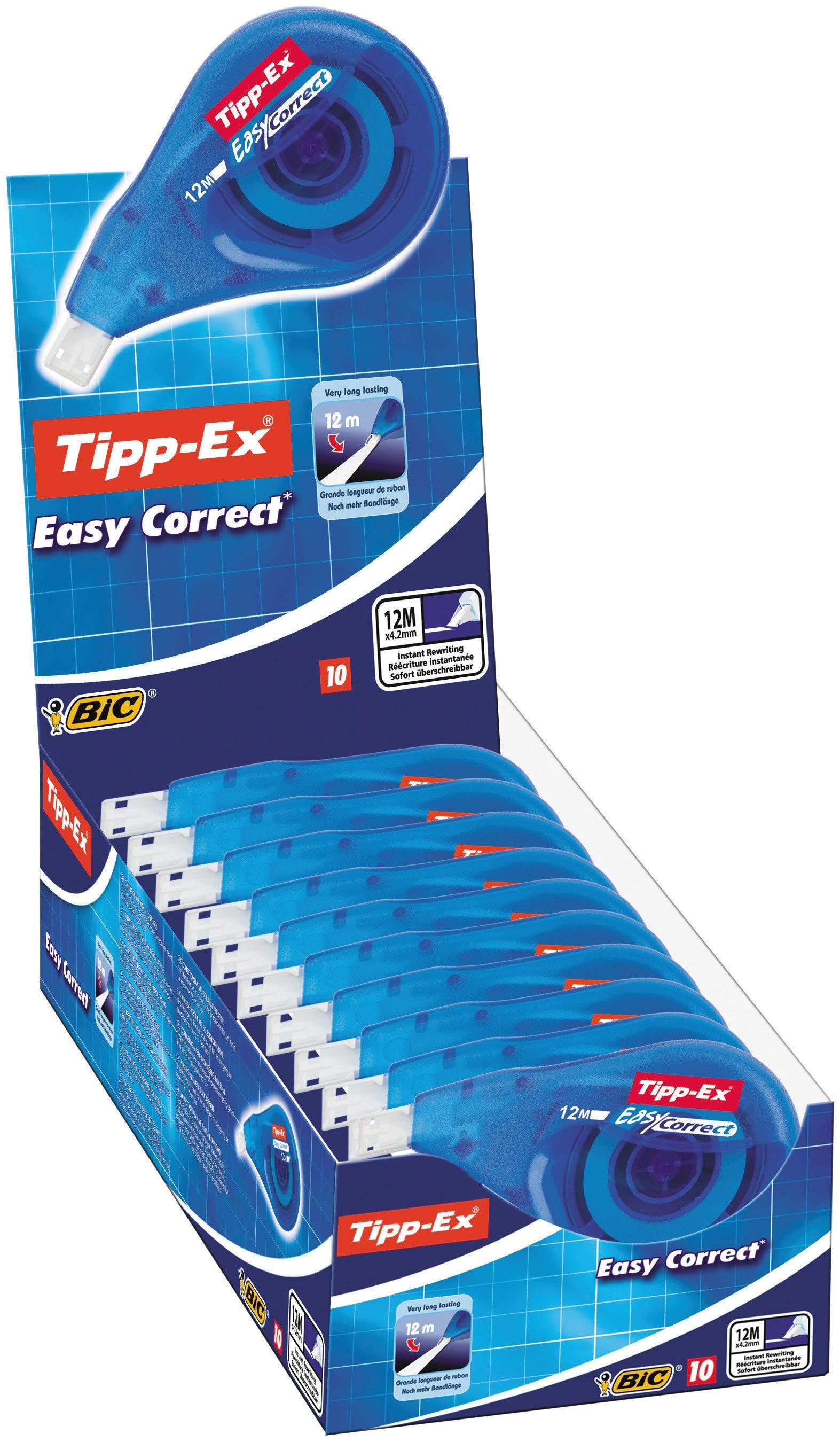 BIC Tipp-Ex Easy correct Caja de 10 cintas correctoras de 4,2 mm x 12 m 