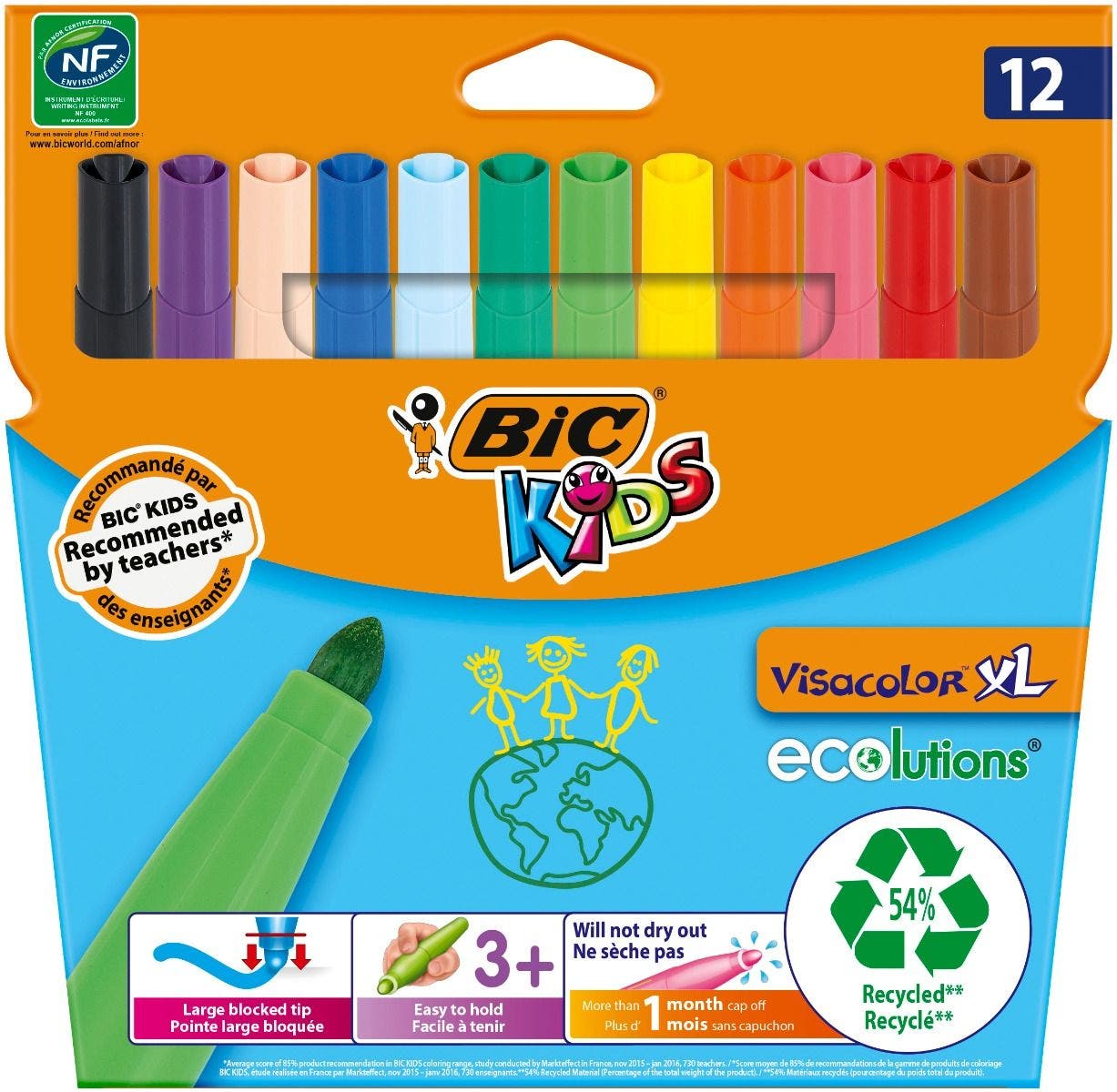 multicolor Bic Kids Color & Create XL Pack de 12 rotuladores de punta fina 