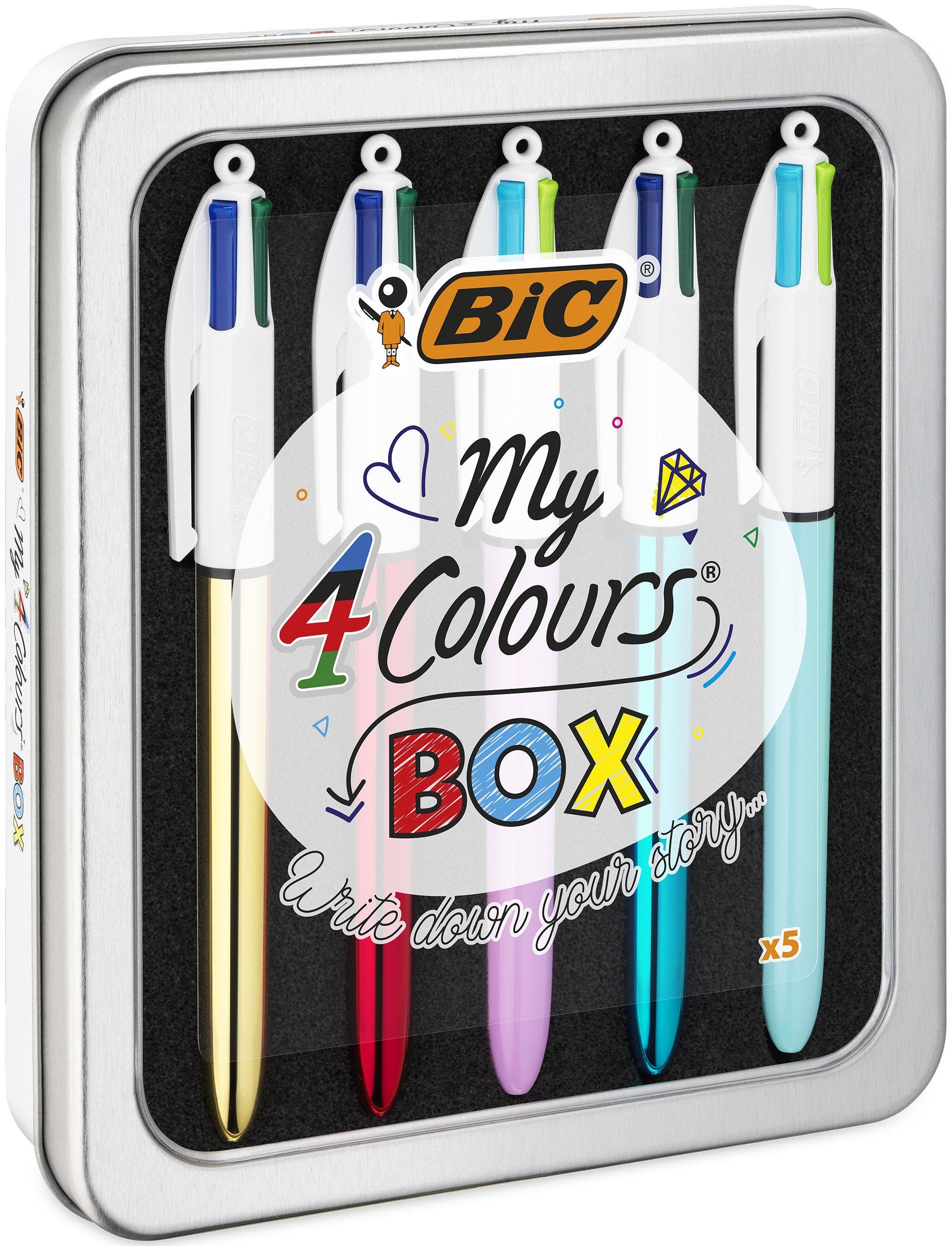  Bic 4 colores Shine - Bolígrafo de punta media (0.039  pulgadas), barril dorado metálico, caja de 12 : Productos de Oficina