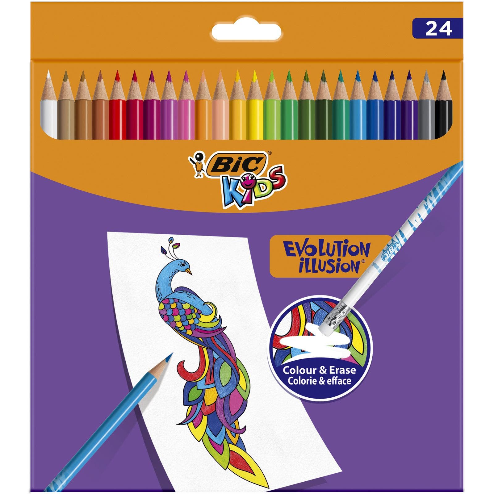 BIC Kids Evolution Illusion Erasable Colouring Pencils - Assorted Colours,  Pack of 24 BIC