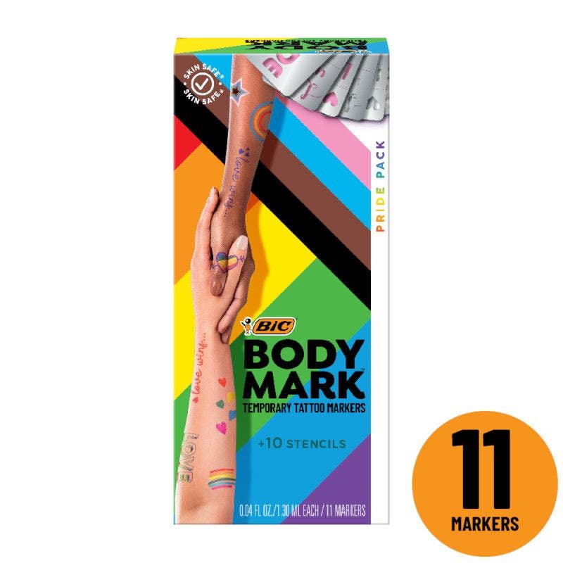 Amazon.com: BodyMark by BIC Temporary Tattoo Markers and Stencil Sheets -  Assorted Colours, Pack of 8+3 : Beauty & Personal Care