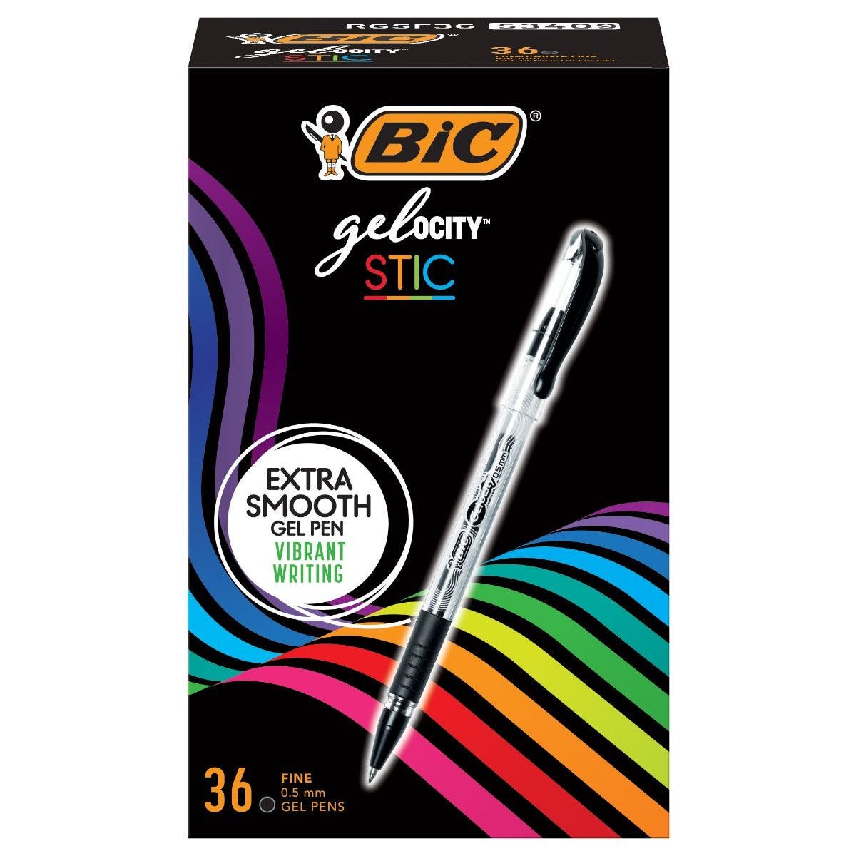 Continent Hoes Laster BIC Gelocity Smooth Gel Pens, Fine Point (0.5mm), Black, 36-Count Pack