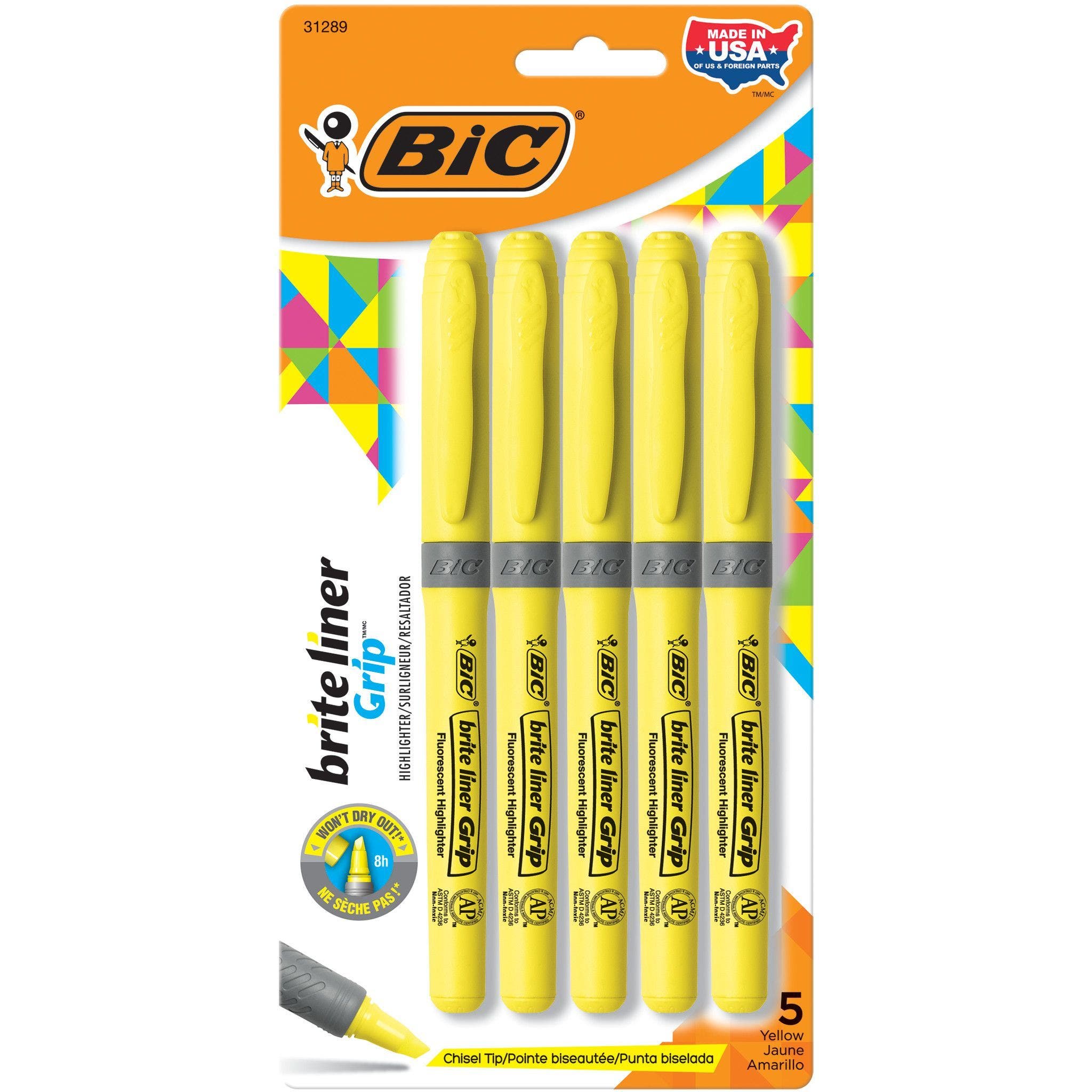 Bic Highlighter Grip Pens Pastel & Fluorescent Colours School Office Home Mark 