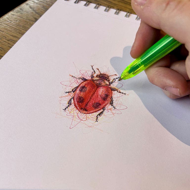 Le travail de l'artiste Pauline Dutel avec un stylo BIC 4 Couleurs