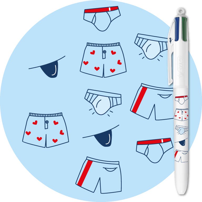 Motif et stylo N°4  de la Collection BIC 4 Couleurs Novembre Bleu - lutte contre les cancers de la prostate et des testicules