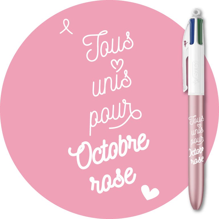 Motif et stylo N°3  de la Collection BIC 4 Couleurs Octobre Rose - Tous unis pour Octobre rose - lutte contre le cancer du sein