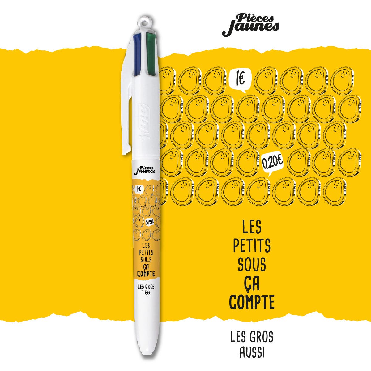 Stylo 2 de la Collection BIC 4 Couleurs Pièces Jaunes - BIC x Opération Pièces Jaunes