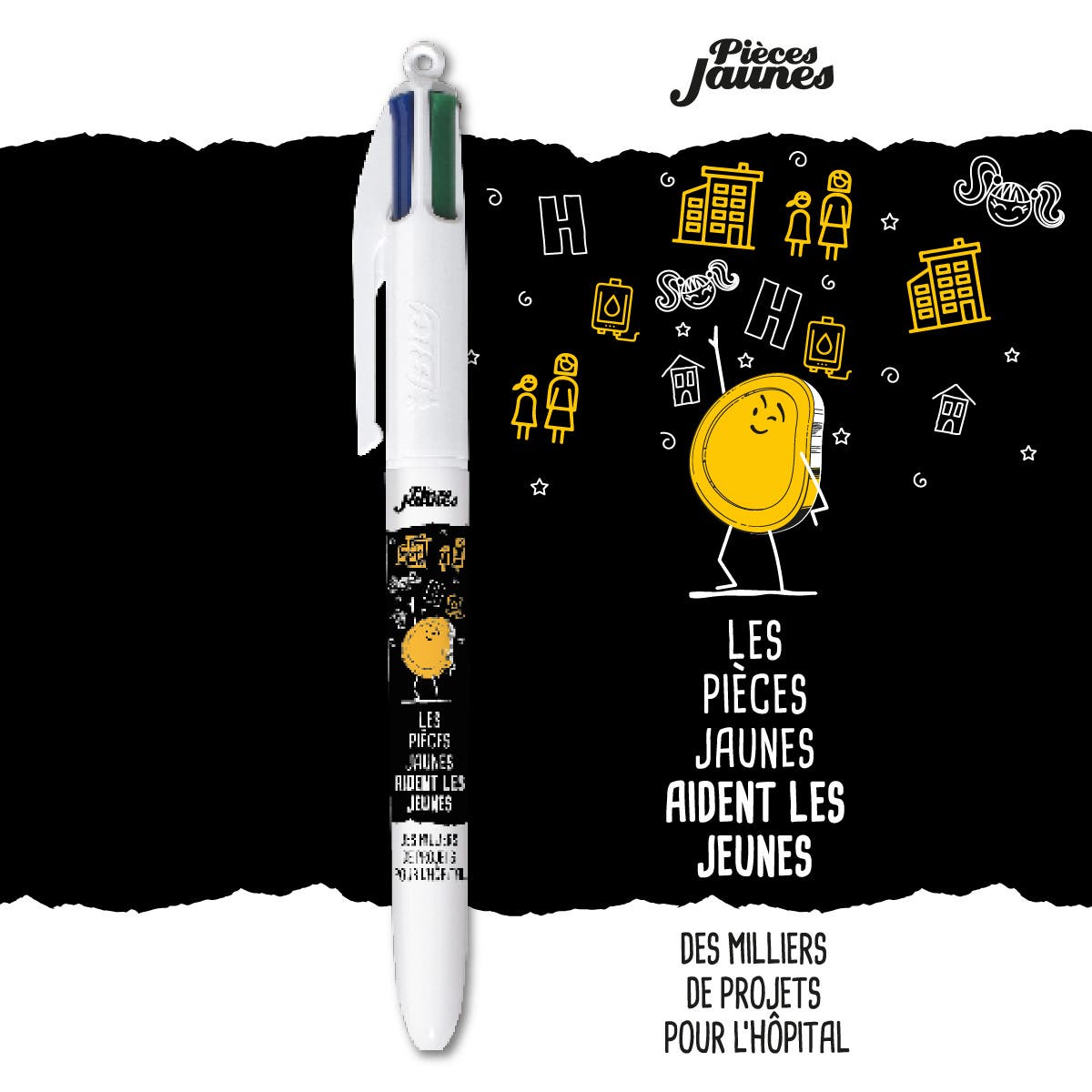Stylo 3 de la Collection BIC 4 Couleurs Pièces Jaunes - BIC x Opération Pièces Jaunes