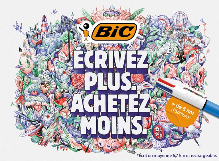 Ecrivez plus. Achetez moins. Plus de 6 km d'écriture avec un BIC 4 Couleurs.