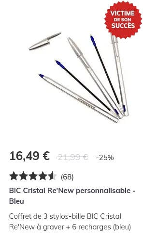 BIC Cristal Re'New personnalisable - Bleu