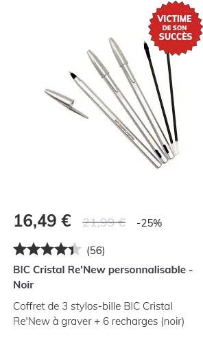 BIC Cristal Re'New personnalisable - Noir 