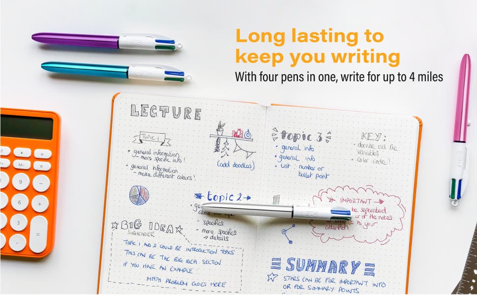 long lasting to keep you writing with four pens in one, write up to 5 miles